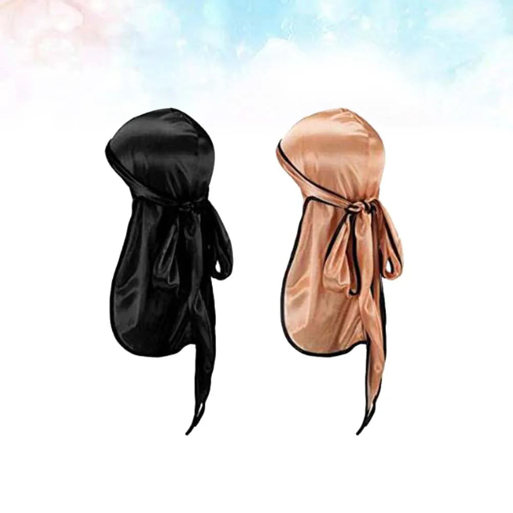 

2pcs Silky Elastic Turban Headscarf For Women Soft Stretchy Hair Scarf Stylish Feminine Cap Long Tail Outdoor Indoor Use Black