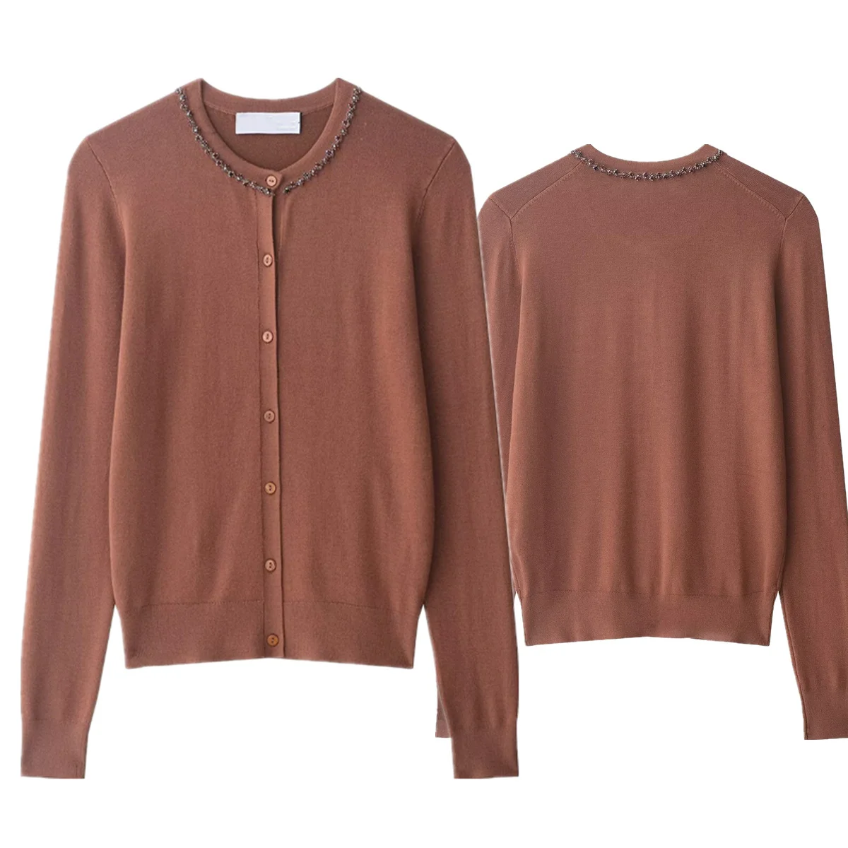 

Maxdutti скандинавский красно-коричневый минималистичный ювелирный контрастный однобортный вязаный жакет свитер кардиган топы женская одежда