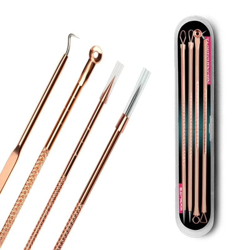 4 pz/set Detergente Per Pori Del Viso Cucchiaio Comedone Comedone Acne Brufolo Strumento di Rimozione di Comedone Aghi per Il Viso Strumento di Cura Della Pelle