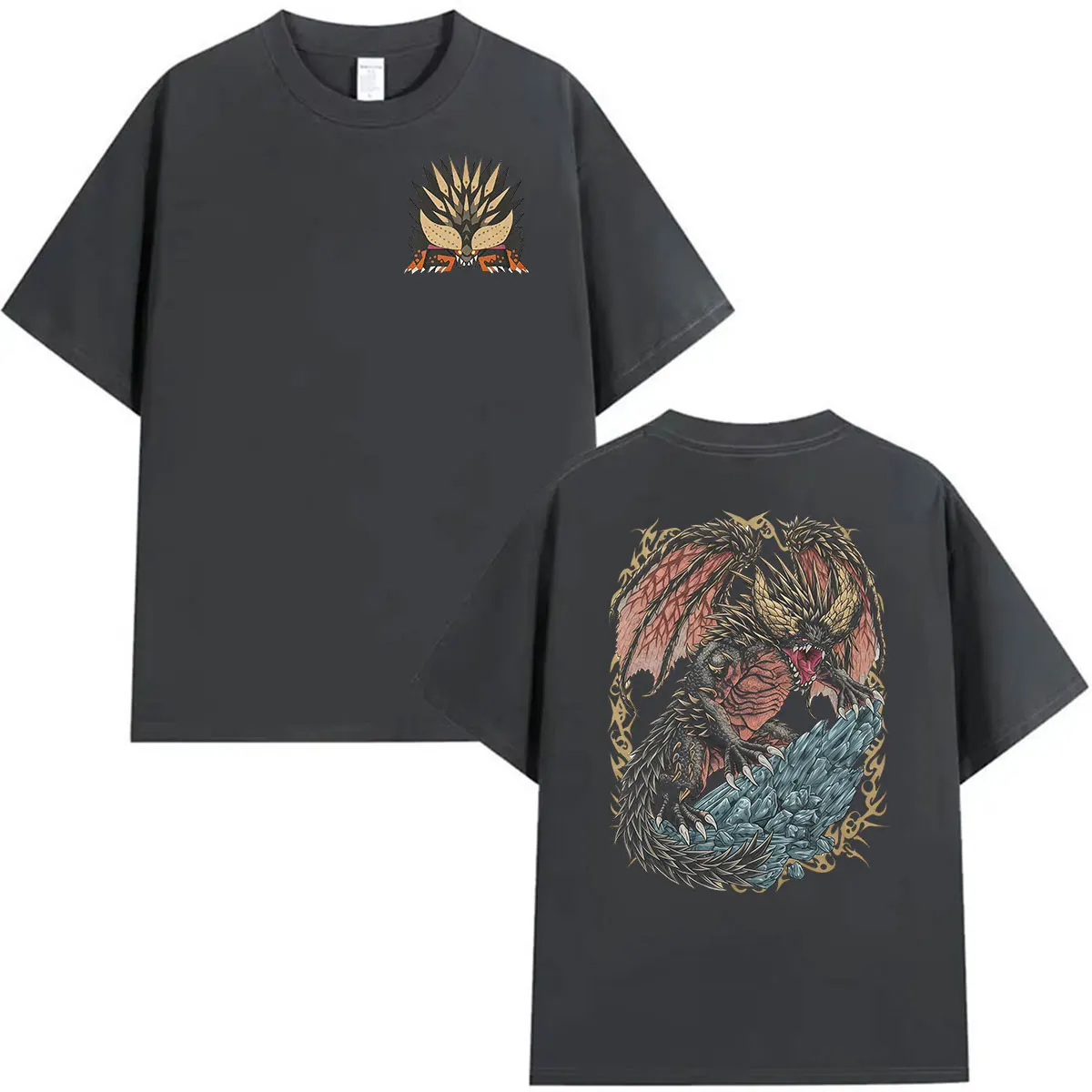 Hot Game Monster Hunter Nergigante The Extinction Dragon Graphic T Shirt Men's Women Vintage Oversized Cotton T-shirt Streetwear
