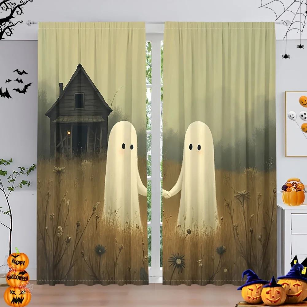 

2pcs- Gothic style Halloween Haunted house printed curtains, pole bag curtains, home decoration, room decoration