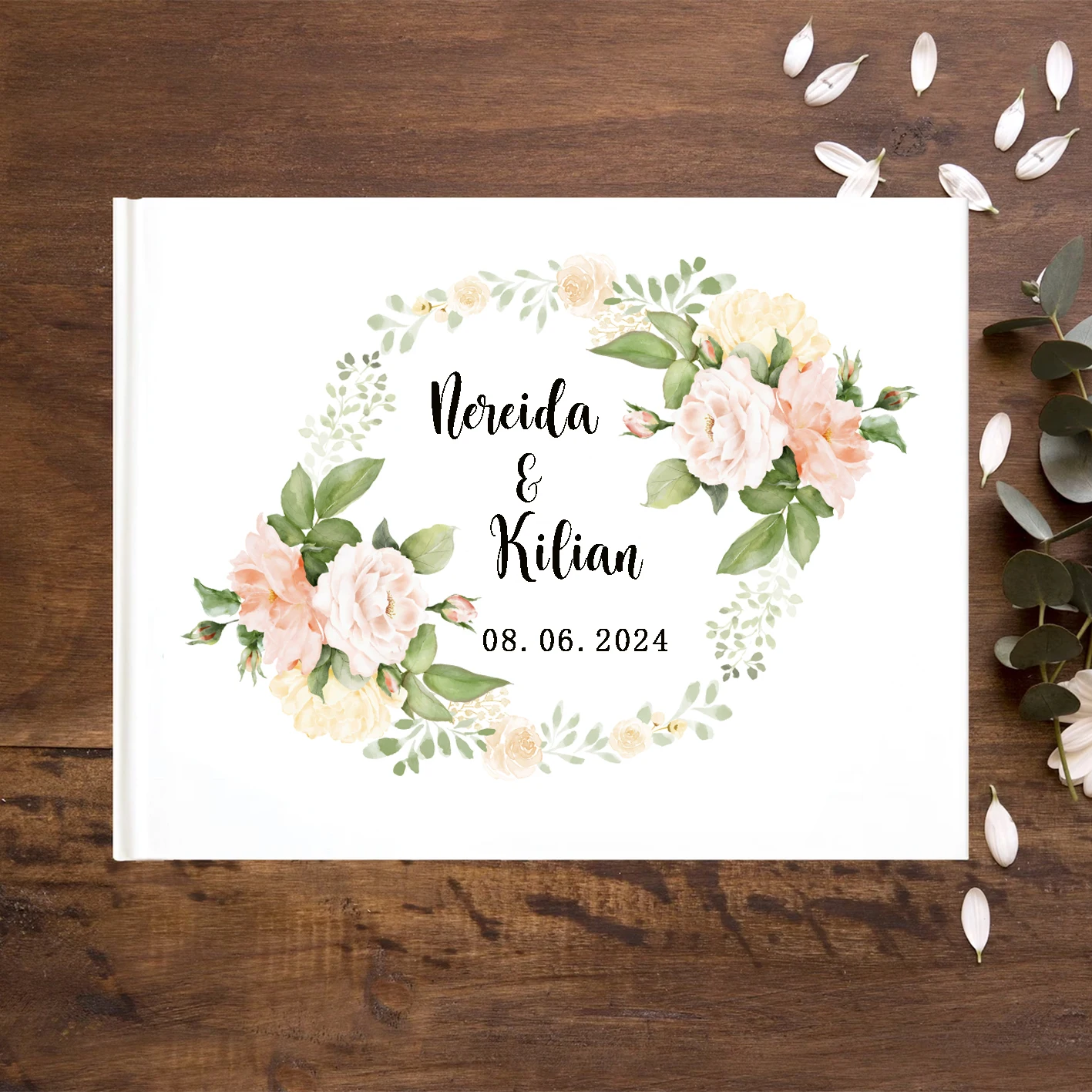 

Personalized Flowers Guest Book Wedding Sign Book Custom Wedding Guestbook White Photo Album Keepsake Anniversary Gift Idea