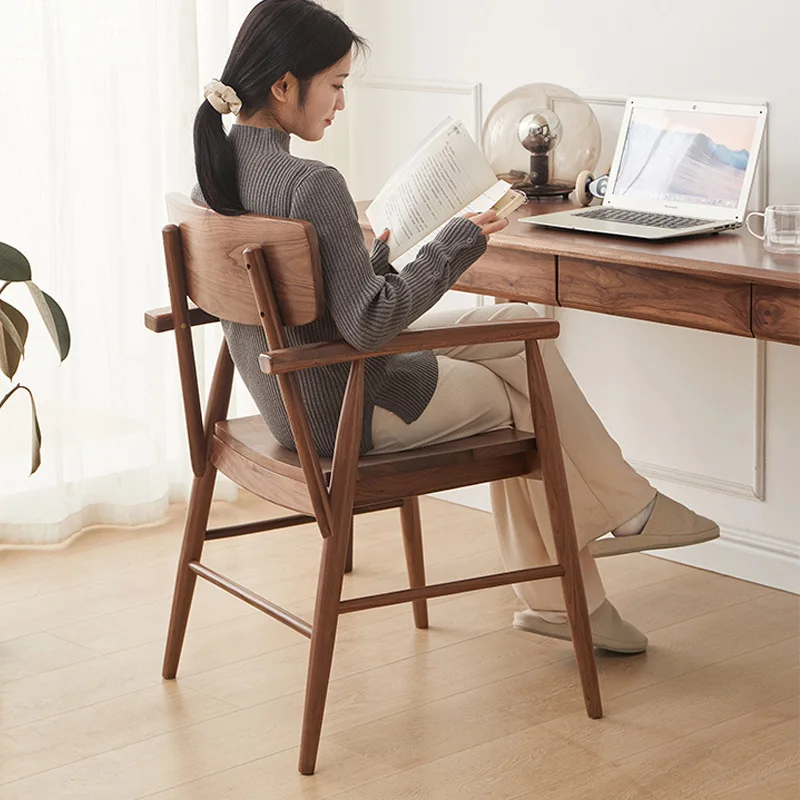 

Study desk chair North American black walnut back All solid wood book with armrests Leisure George chair