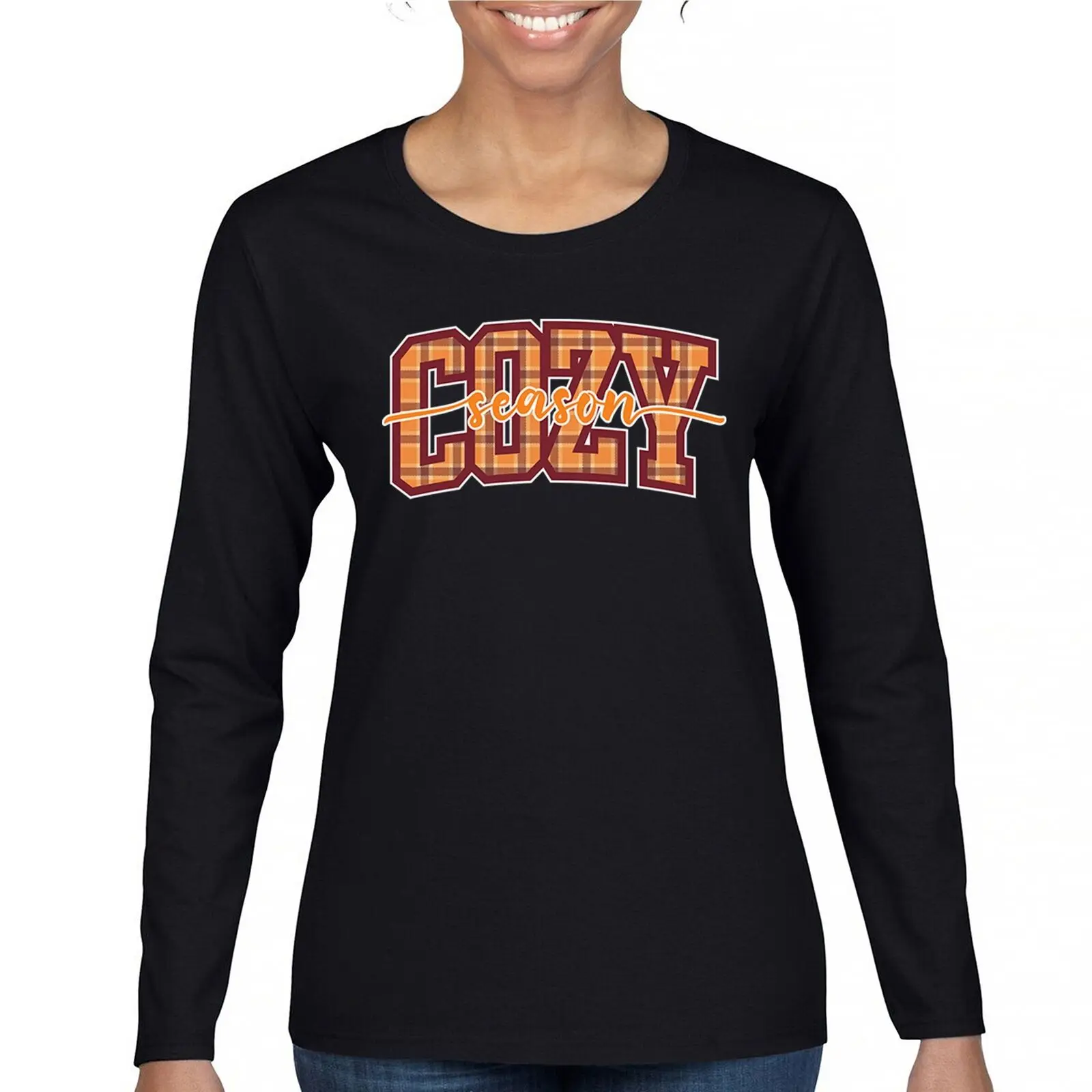 

Cozy Season Women's Long Sleeve T-shirt Fall Pumpkin Thanksgiving Turkey Day