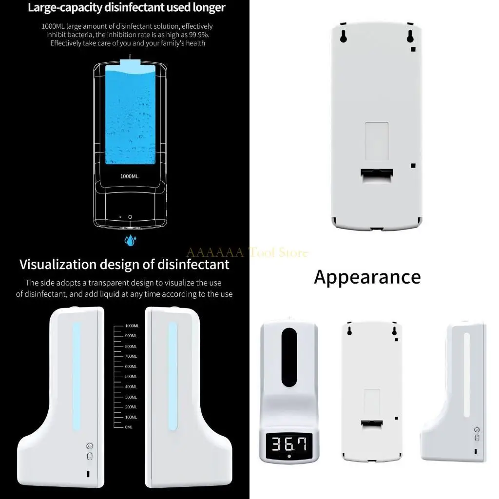 A2BE 2 in 1 Soap Dispenser & Thermometer for w/ thermometer Alarm for Subway School Community Home Supermar