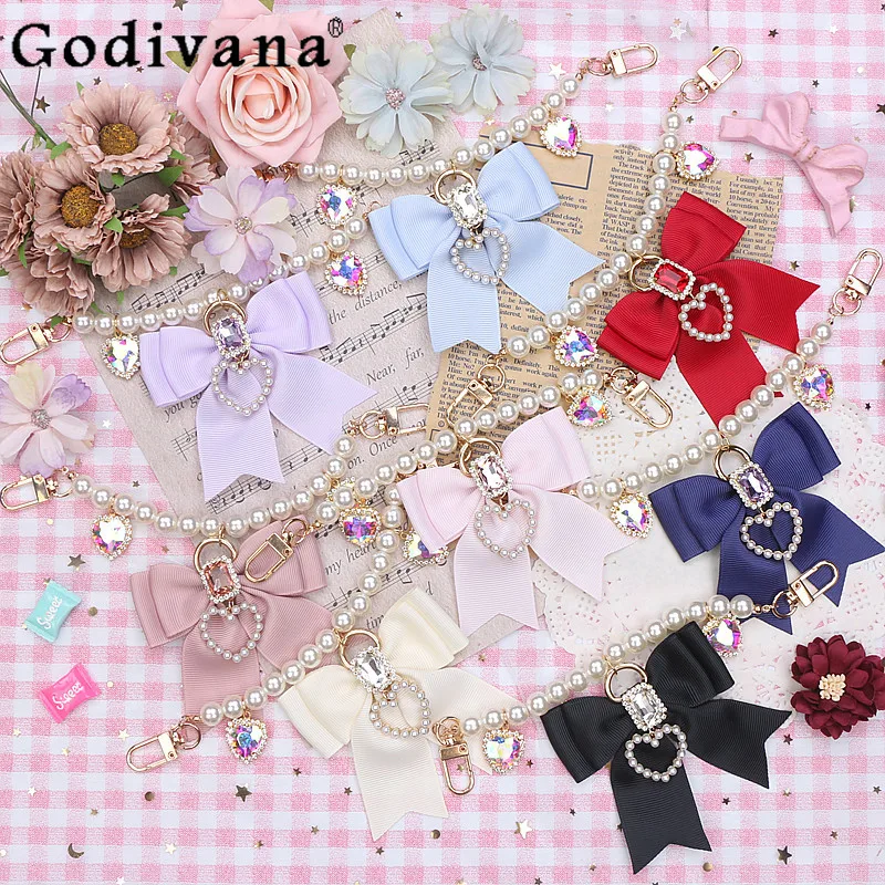 

Japanese Style Sweet Cute Handbag Accessories 2024 New Fashion Bow Pearls Bag Pendant Exquisite All-Match Women's Bag Ornament