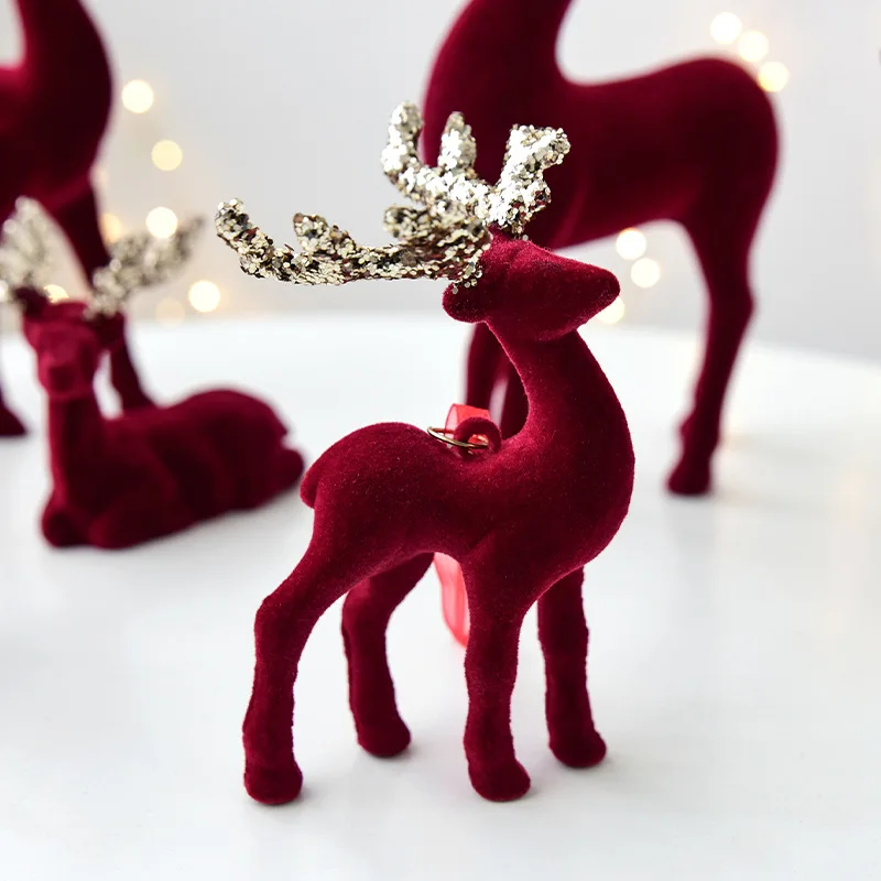 New Christmas elk glitter burgundy flocked deer ornament, Christmas tree pendant, Christmas home decoration handicraft view 4