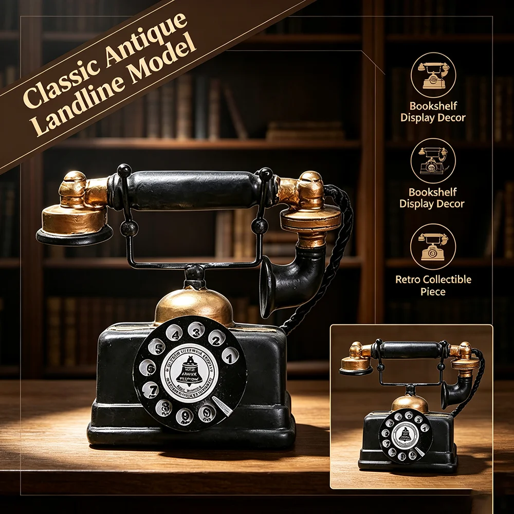 Classic Vintage European Style Landline Telephone Model, Antique Desktop Ornament, Perfect Gift for Home Office