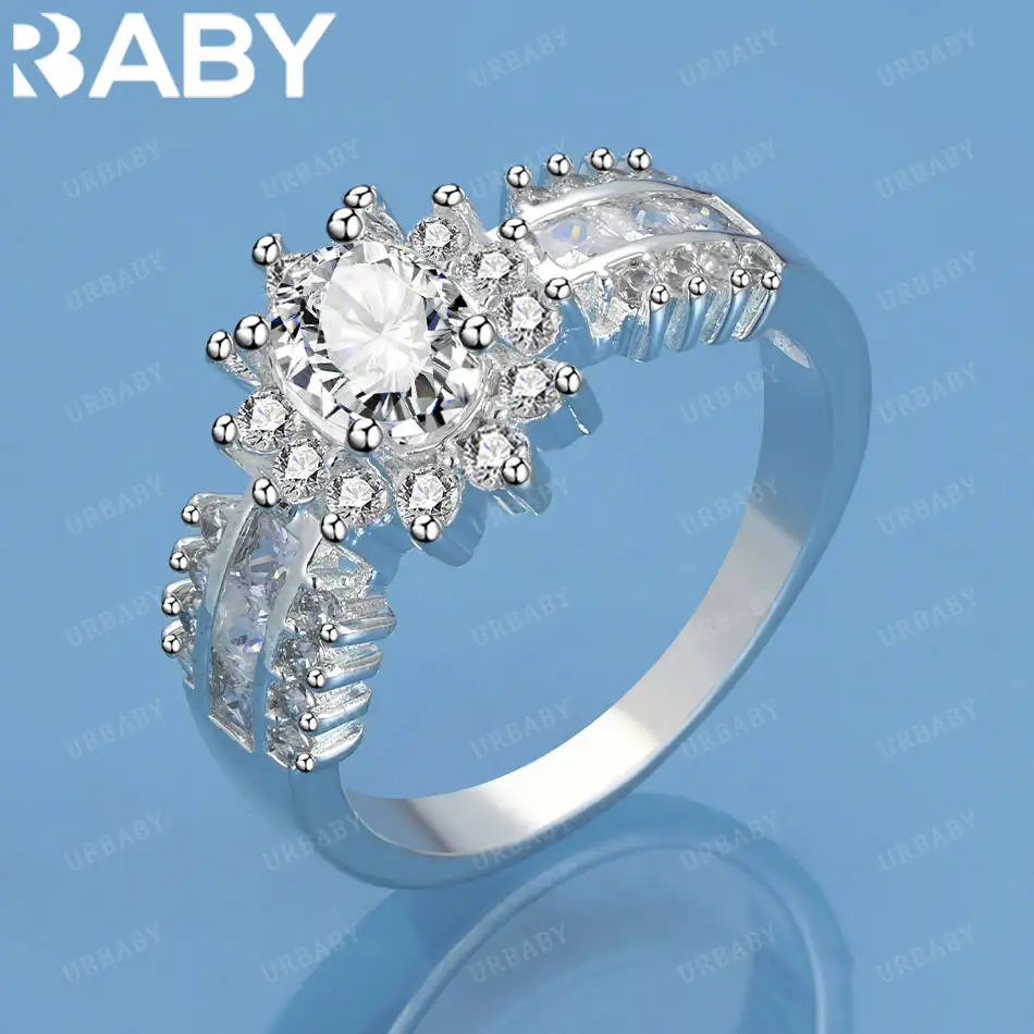 

URBABY стерлингового серебра 925 пробы, размер 7-10, кольцо с цветком цирконов для женщин, модные ювелирные изделия, очаровательные свадебные аксессуары Grace Noble