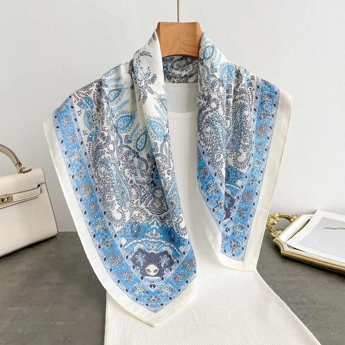 Spring and autumn new Paisley small square scarf for women 70 cotton and linen versatile small neck scarf shirt decoration scarf view 4