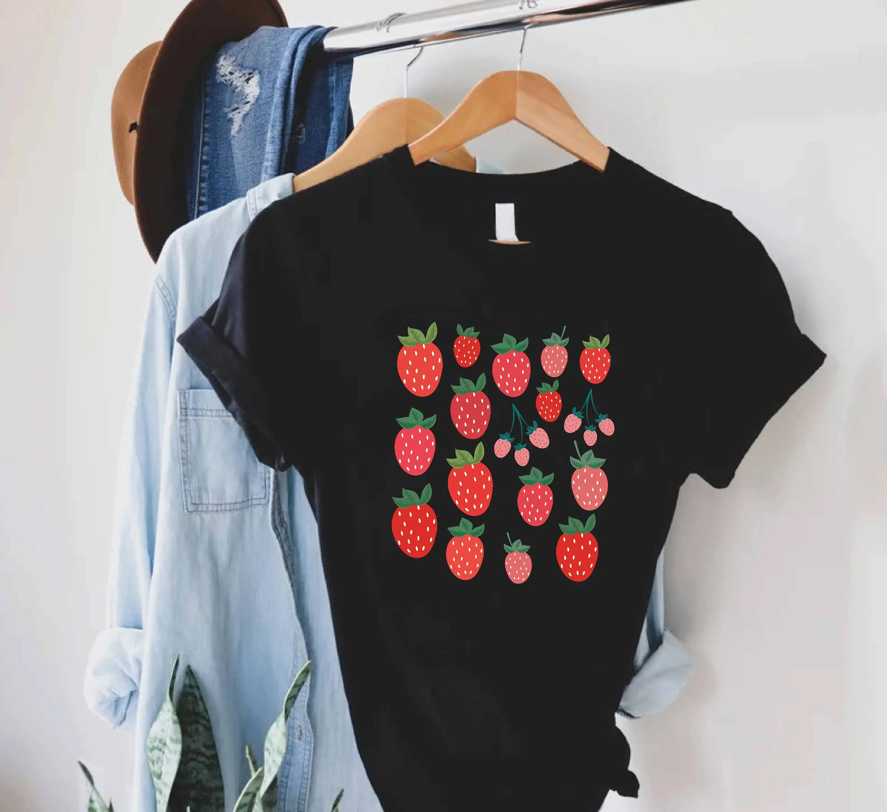 Strawberries T Shirt Strawberry Lover Plant Lady FruiT Cottagecore Nature Gardening Botanical