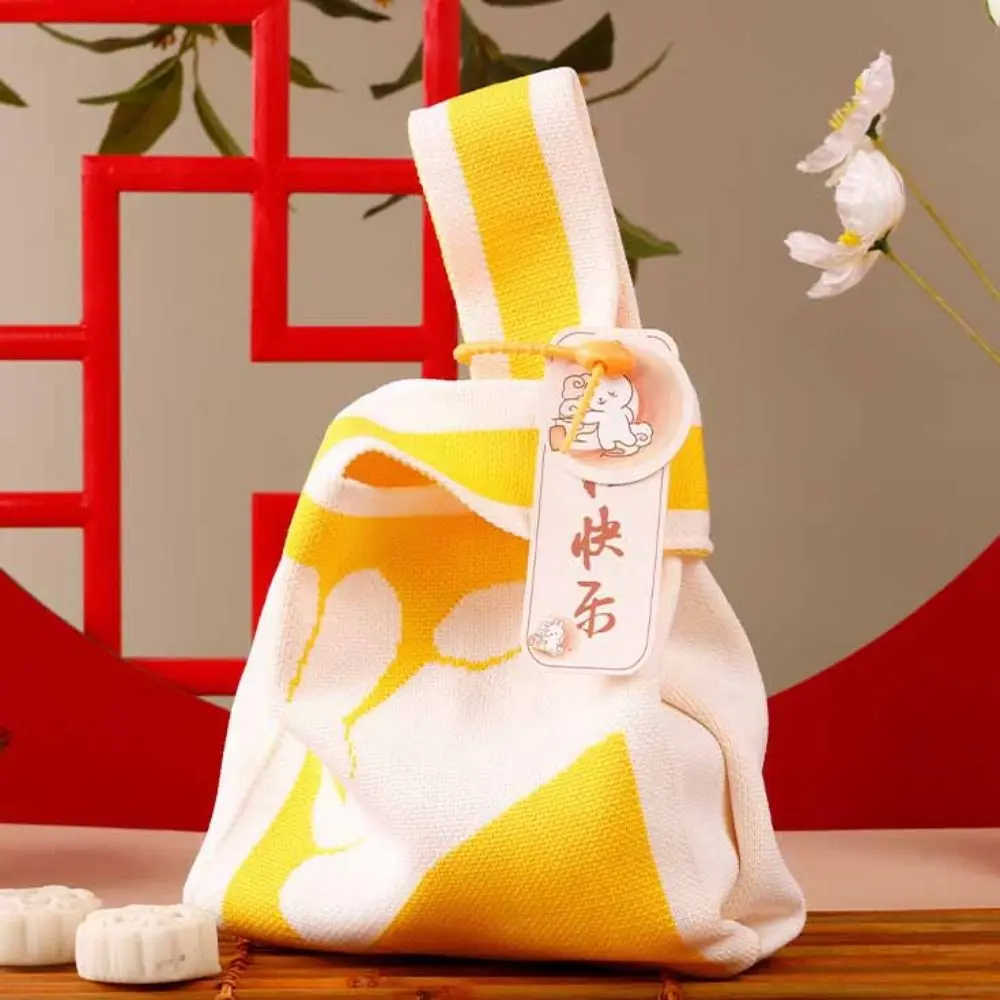 

Mid-Autumn Festival Mooncake Gift Bag Rabbit Vest Wrist Bag Knitted Handbag Package Bag Large Capacity Mini Knot Wrist Bag