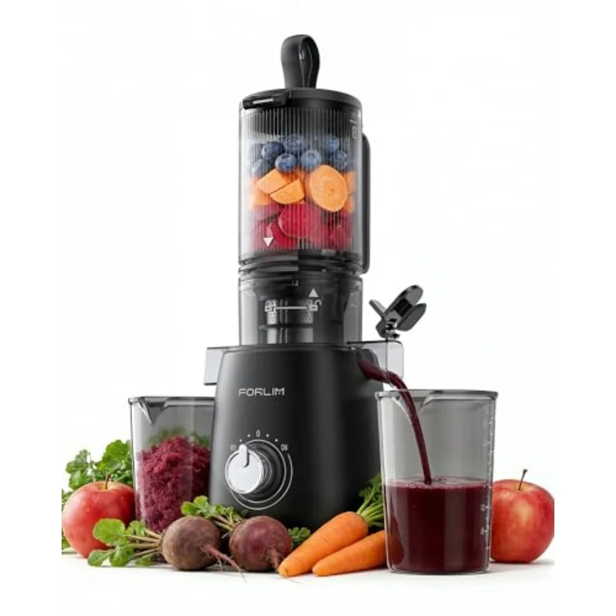 

Cold press juicer for home use, stainless steel and ABS plastic, black, high-yield juice extraction with self-feeding large fee