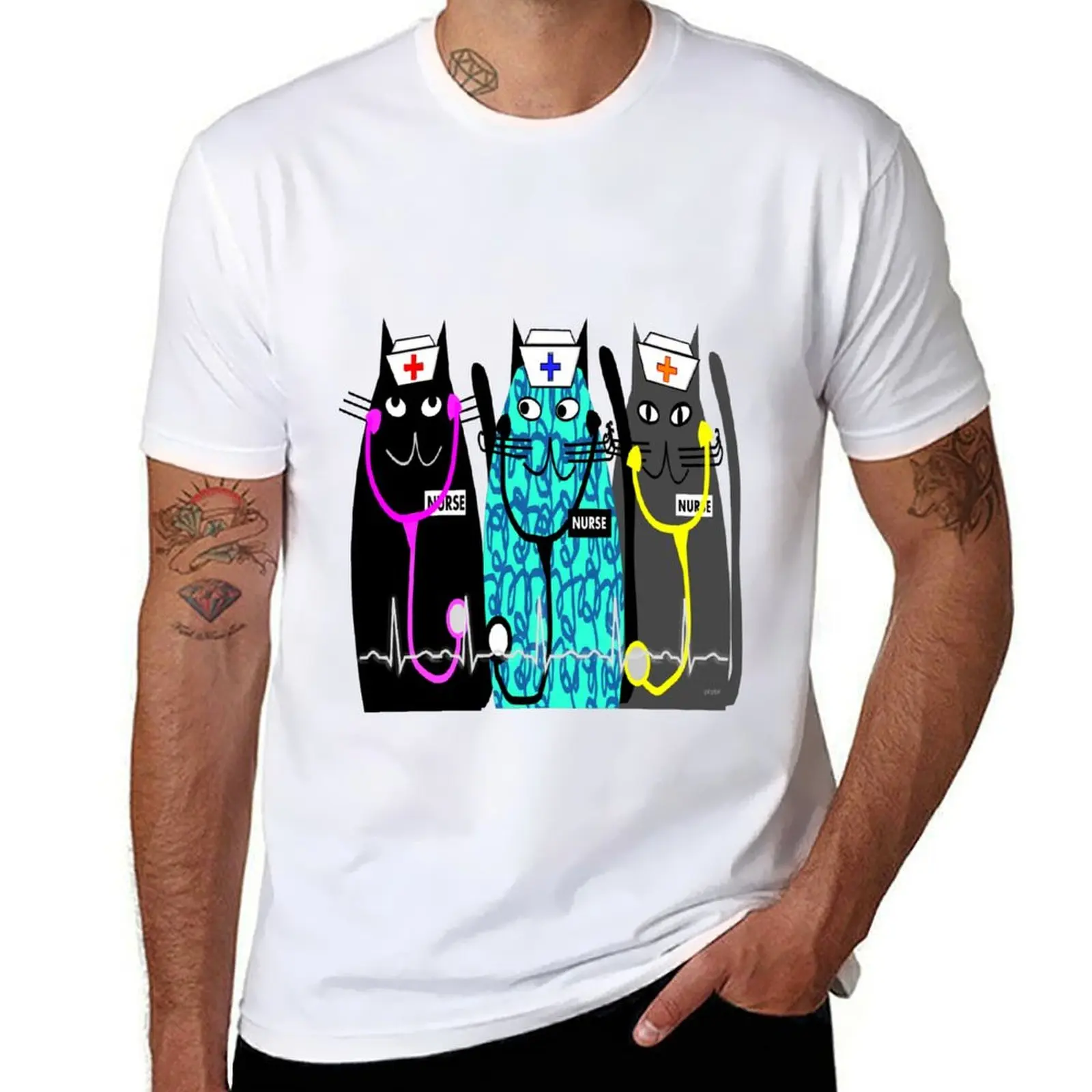 

man cotton t t Whimsical Nurse graphic man Cats T-Shirt shirt shirt