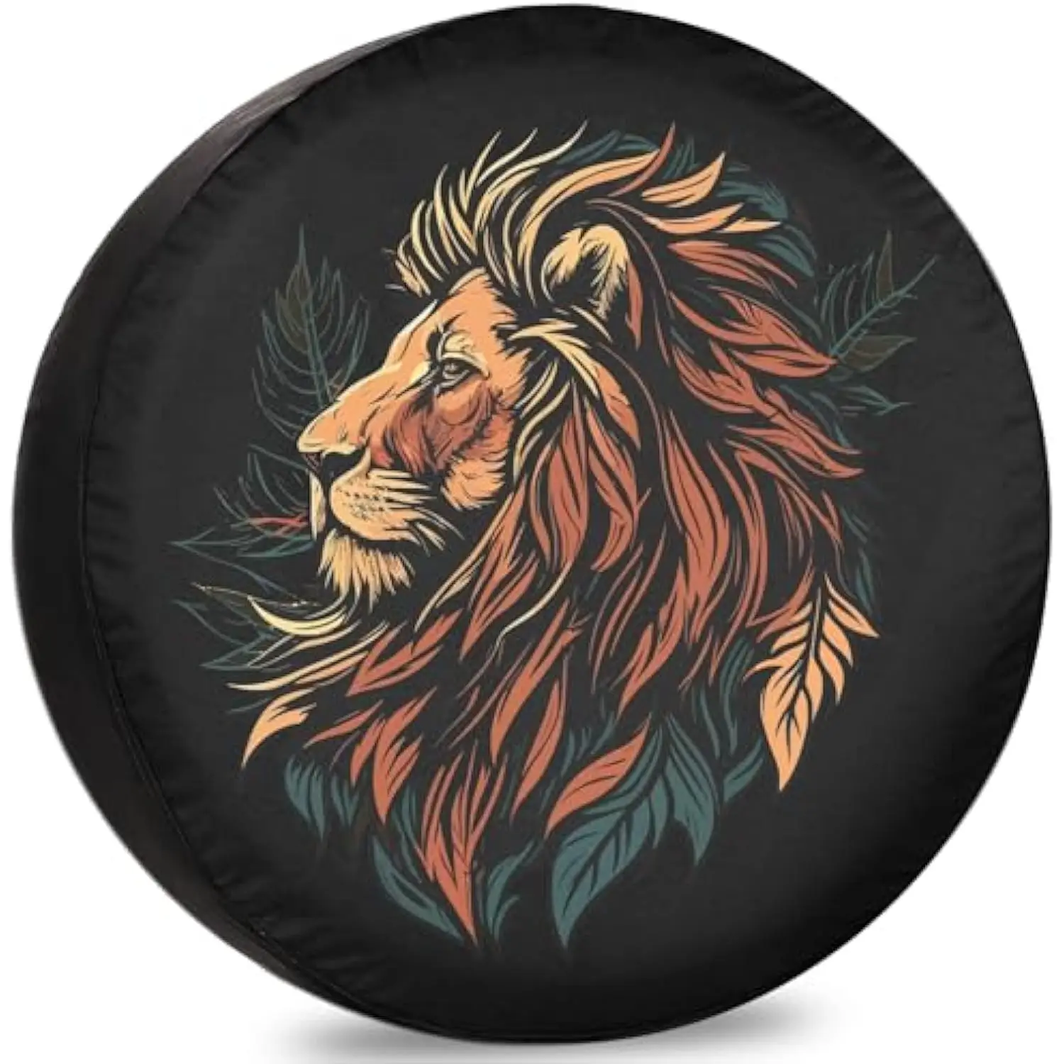 

Lion Head Feather Art Spare Tire Cover Waterproof Dust-Proof Cover for RV Trailer SUV Camper