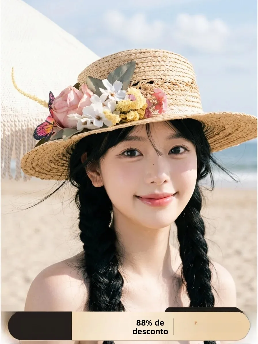 women's-flat-top-straw-hat-summer-beach-vacation-sunshade-wide-brim-hat-casual-breathable-vintage-style-uv-protection