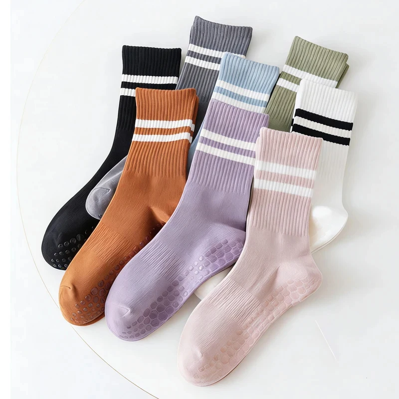 

1-4pairs Non Slip Yoga Socks Long Grip Socks for Women Sticky Pilates Workout Socks for Home Gym Breathable Anti Skid Fitness