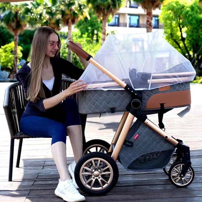 Poussette bébé de luxe 3en 1 avec siège auto, portable, réversible, paysage élevé, voyage