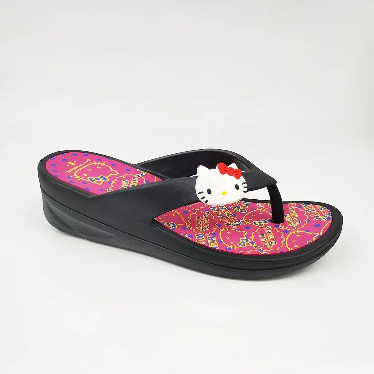 

real photo 2026 new summer Sanrio hello kitty caroon cute lovely good quality women girls black green white high heel flip flops