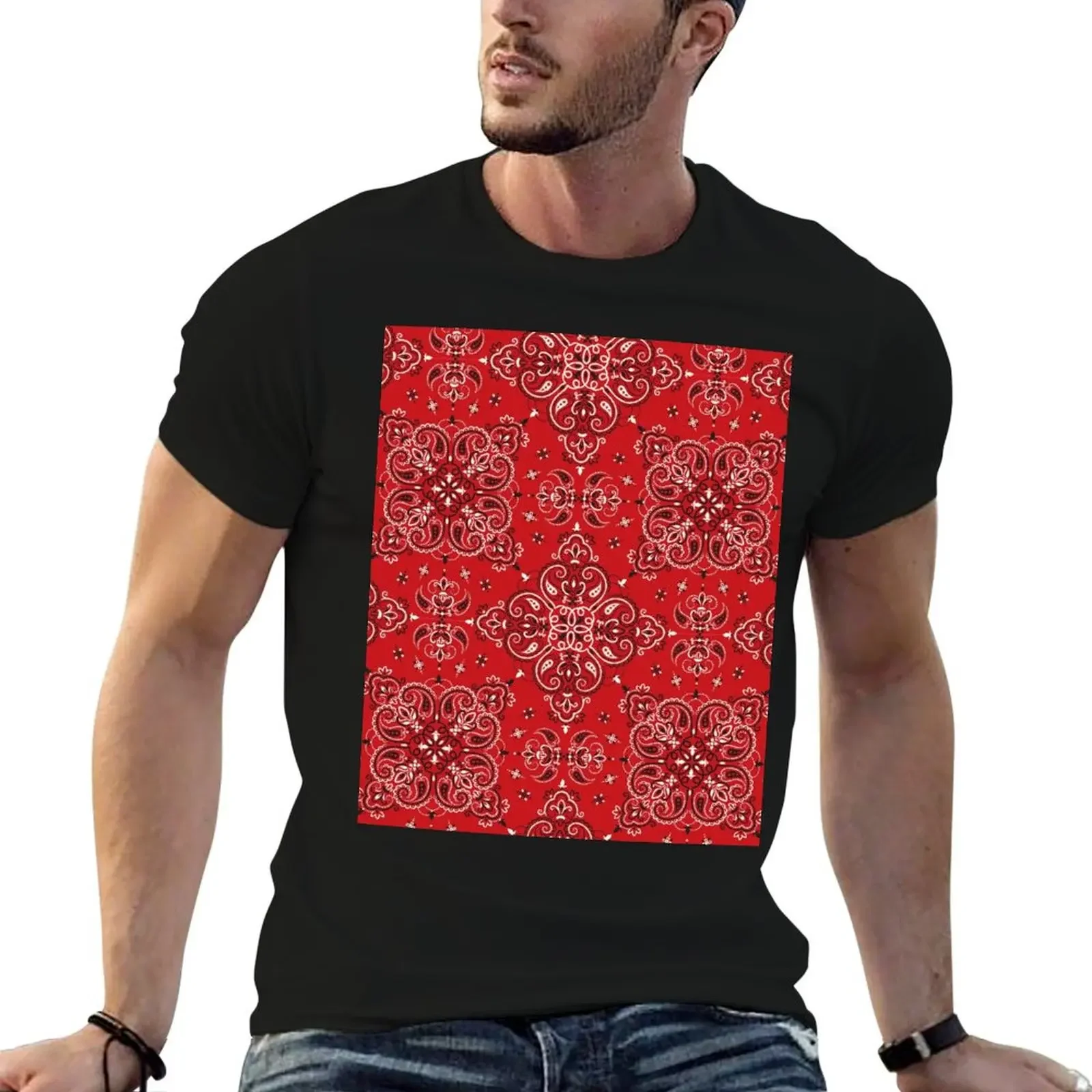 Red Bandana T-Shirt baggy shirts rapper graphic tees Blouse designer shirts Short sleeve tee men