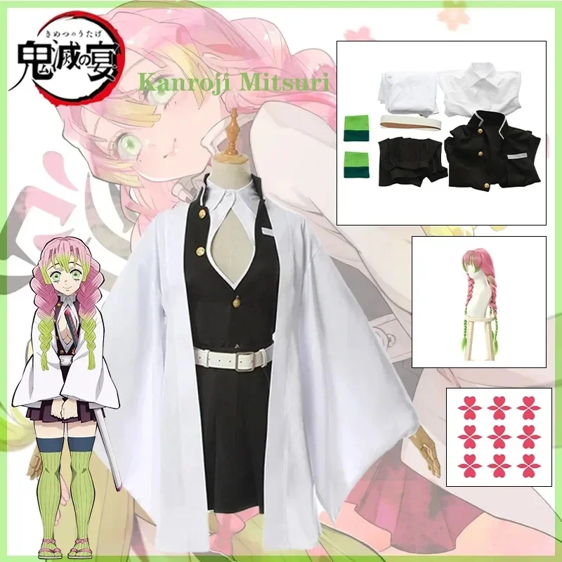 Anime Demon Slayers Kanroji Mitsuri Cosplay Kimetsu No Yaiba kostium na Halloween dla kobiet ubrania dla dorosłych Deguisement Femme Donna