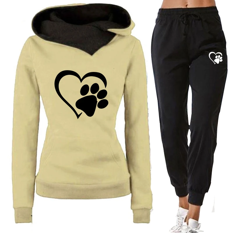 Women Hoodie Set Sportswear Suit Casual Jacket Sweatshirt + Pants 2 Pcs Set Splice Tracksuit Suit