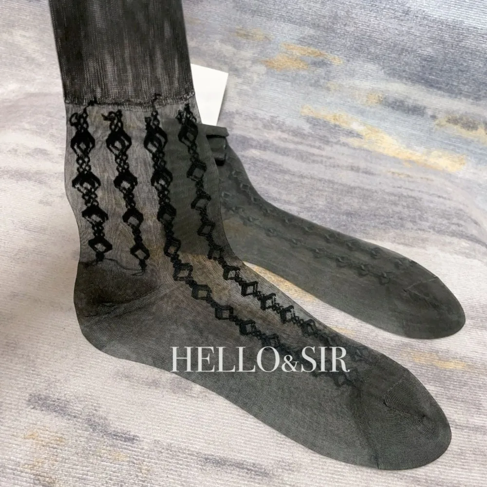 Grayish Green Nylon Stockings for Men Loose Thin Sexy Transparent Men Sheer Socks Solid Color See Through Business Dress Socks