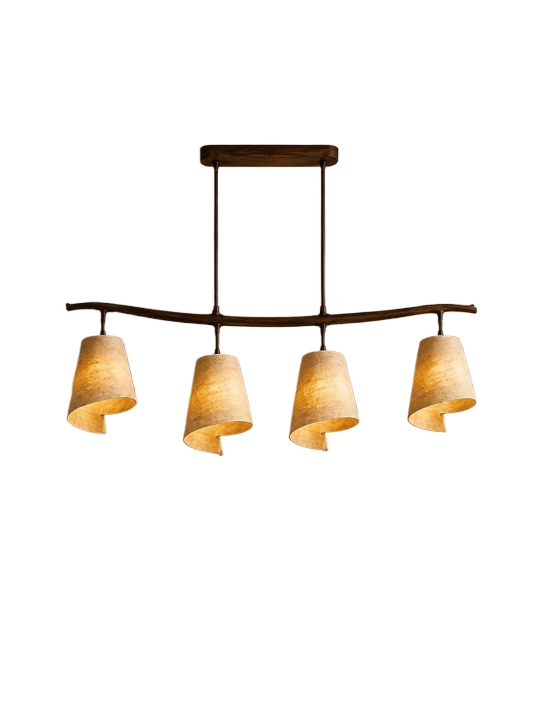 Wabi Wind Walnut Restaurant Chandelier Log Branches Paper Art Lampshade Japanese Style Three-headed Long Dining Table Chandelier