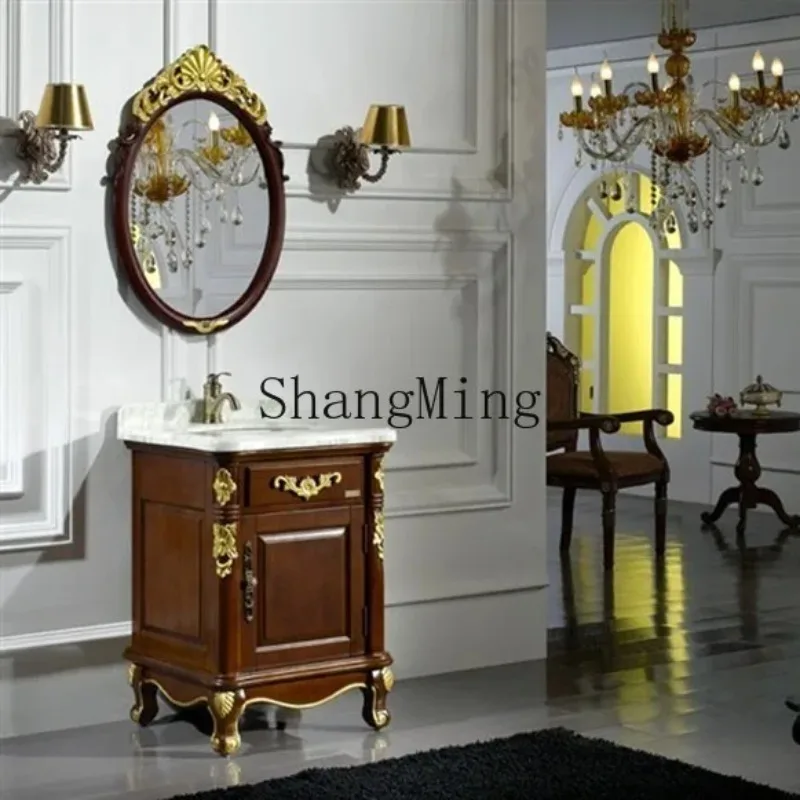 

CL wood simple engraving floor-to-ceiling washbasin combination small apartment gold painting