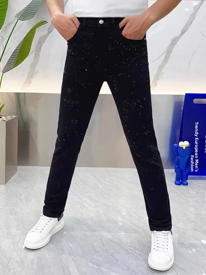 

Bla Slim Fit Men's Jeans Elastici Glittering Autumn Faion Casual Small Foot Pants Long Pants Youth ular Daily Wear