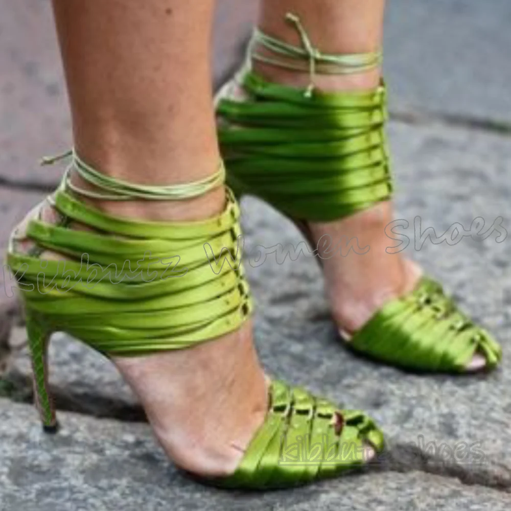 

Satin Sandals Cross Strap Lace-Up Solid Color Luxury Fashion Elegant Comfortable Sexy Party Wedding Spicy Girls Shoes Summer New