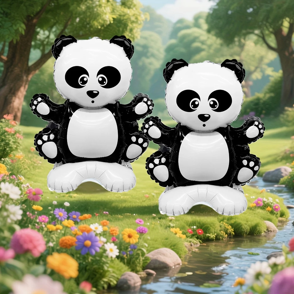 2 Stück Panda Cartoon geformte Aluminiumfolie Ballon Tier Ballon Geburtstagsfeier Dschungel Party Dusche Dekoration – Detail 1