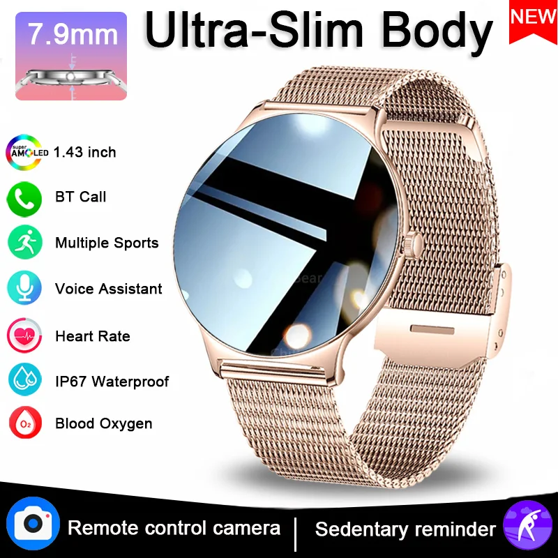 

For Huawei Ultra Thin Smart Watch Ladies Fitness Tracker 1.43'' Amoled Call Reminder Bluetooth Calling Smartwatch Women Health