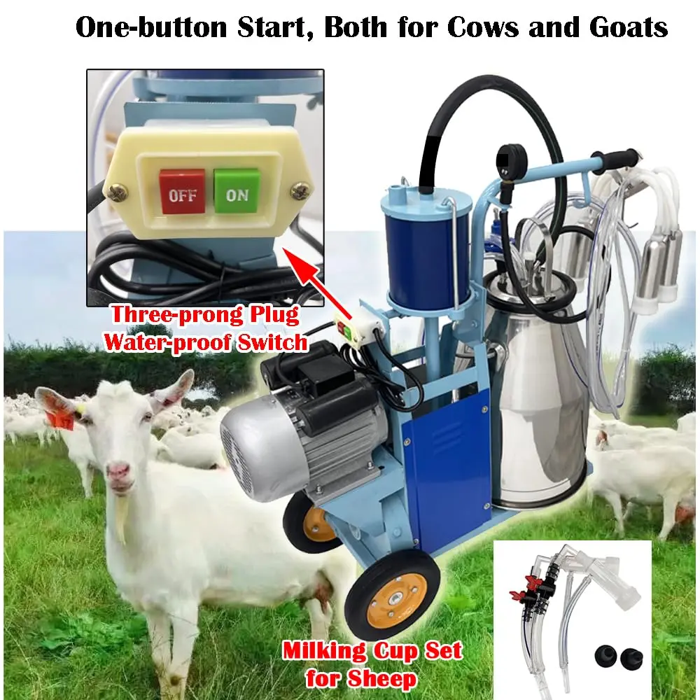 Electric Milker Milking Machine 550W Piston Milker Machine for Cow/Sheep Cow Goat Piston Milker with 25L Barrel