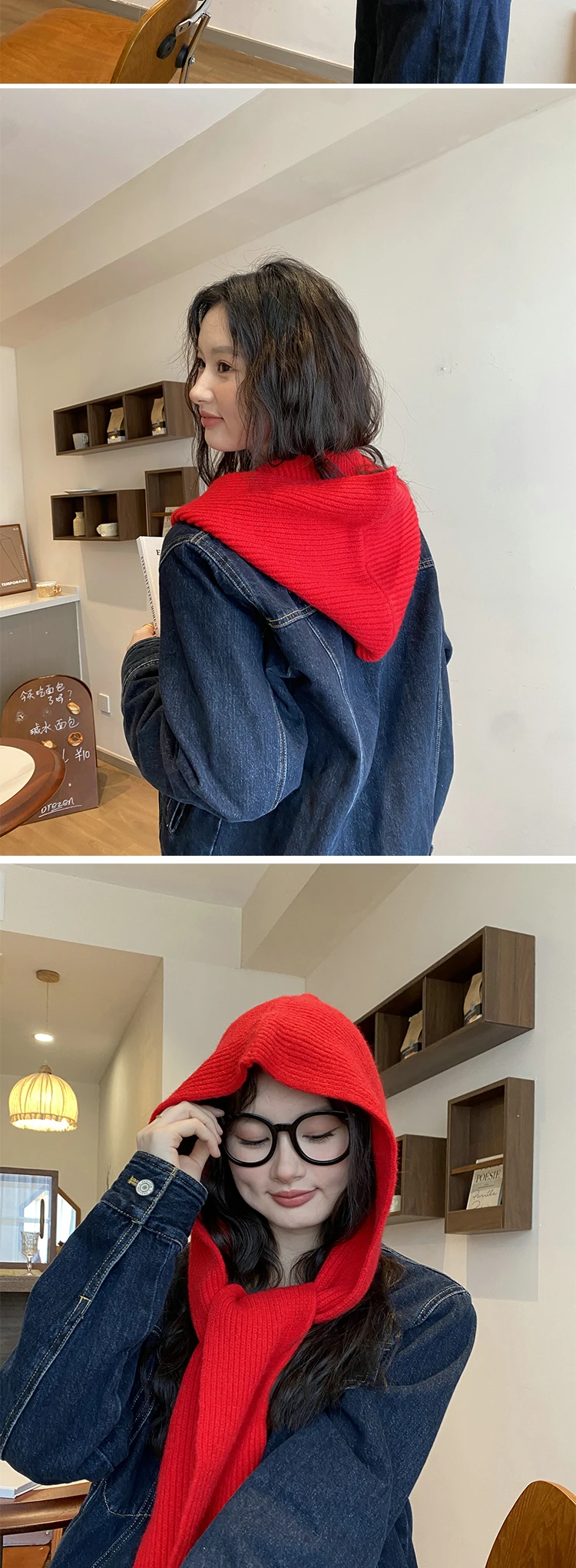 Große Strickmütze, Mütze für Herren und Damen, Winter, warm, Unisex, Kapuzenmütze, Halskragen, Schal, Mütze, Ski, kalte Mütze, Sturmhaube, Mütze – Detail 5