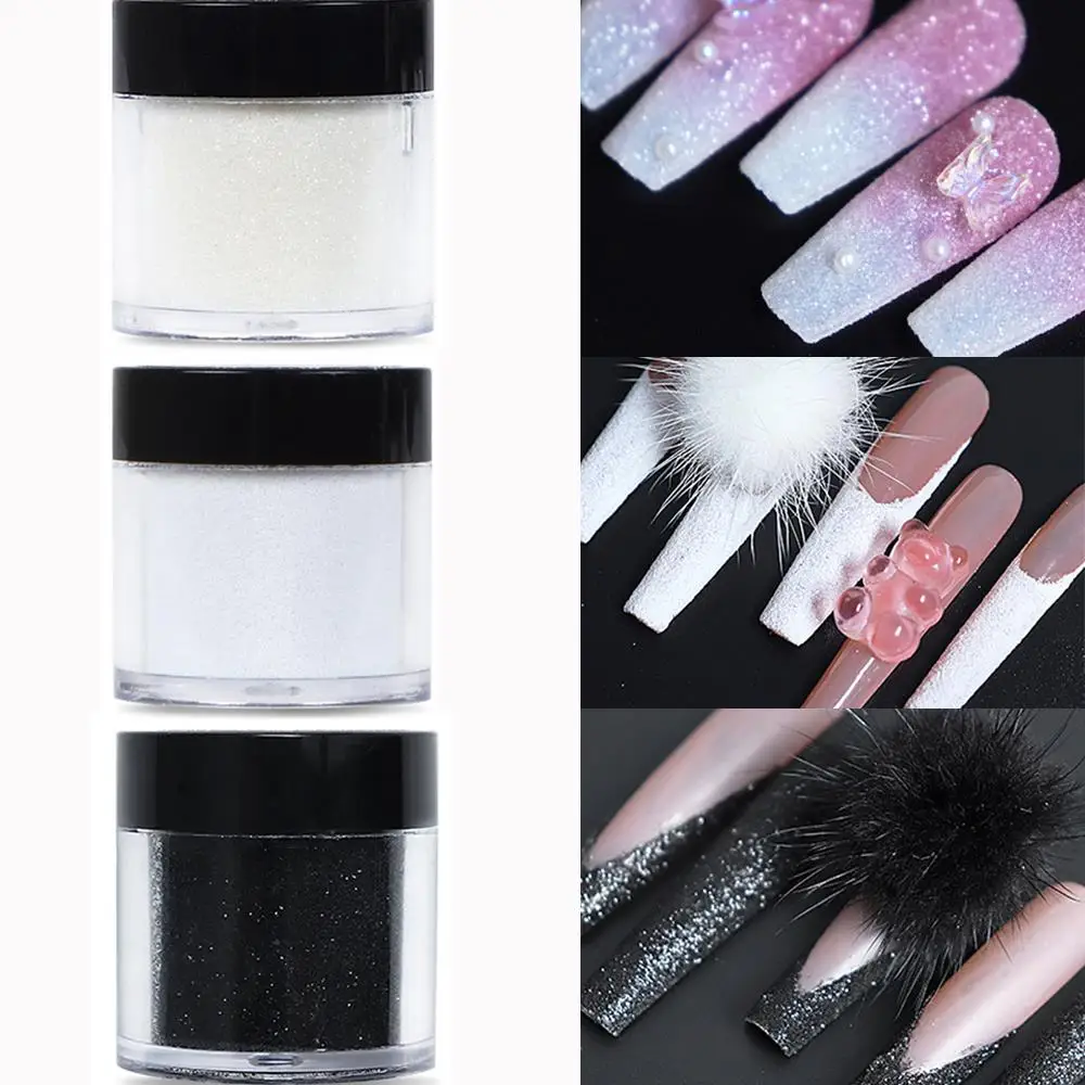 10g/Fles Wit Zwart Nail Glitter Poeder Snoep Jas Effect Kerst Sneeuwvlokken Pigment Stof Winter Xmas Nail Art decoraties