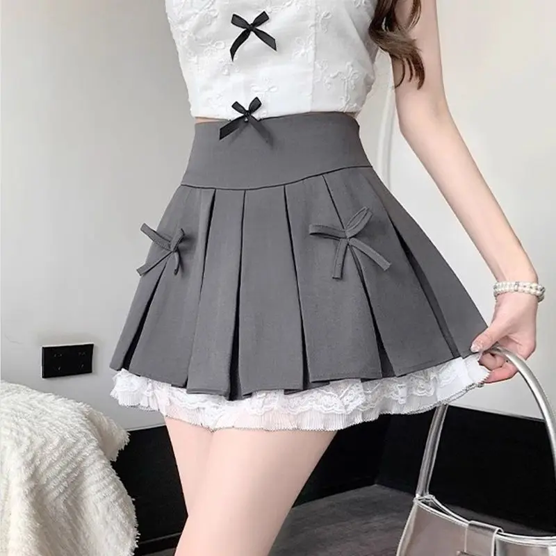 

Женская юбка Sweet Design Sense Юбки средней длины с узлом-бабочкой Юбки чистого цвета с кружевной отделкой Юбка трапециевидной формы