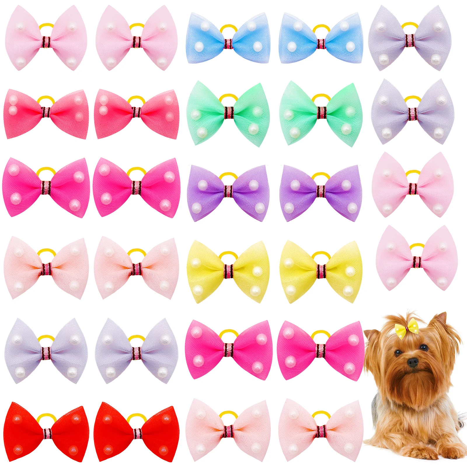 60/100pcs Dog Hair Bows Lace Solid Bowknot For Dogs Small Dog Cat Bows Cute Pet Dog Hair Accessories Dog Supplies For Small Dogs