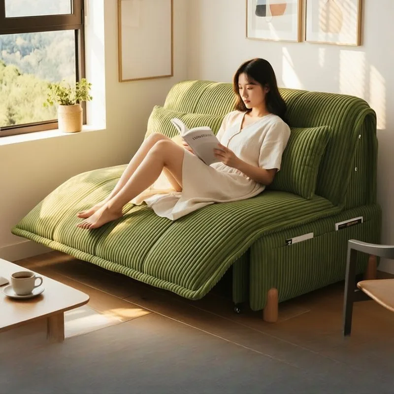 Electric sofa bed, intelligent electric multi-functional retractable storage corduroy small recliner