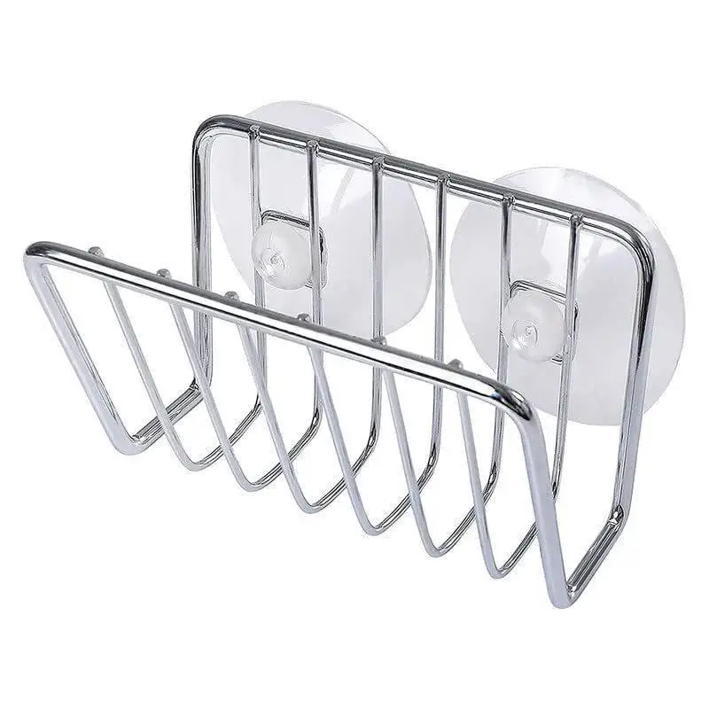 Stainless Steel Suction Cup Sponge Holder Drain Storage Caddy For Kitchen Sink Organization