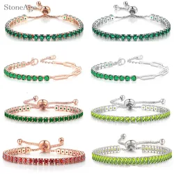 Adjustable Green Cubic Zirconia Tennis Bracelets Chain on Hand Various Shapes Crystal Short Bracelet for Women Men Trend Jewelry