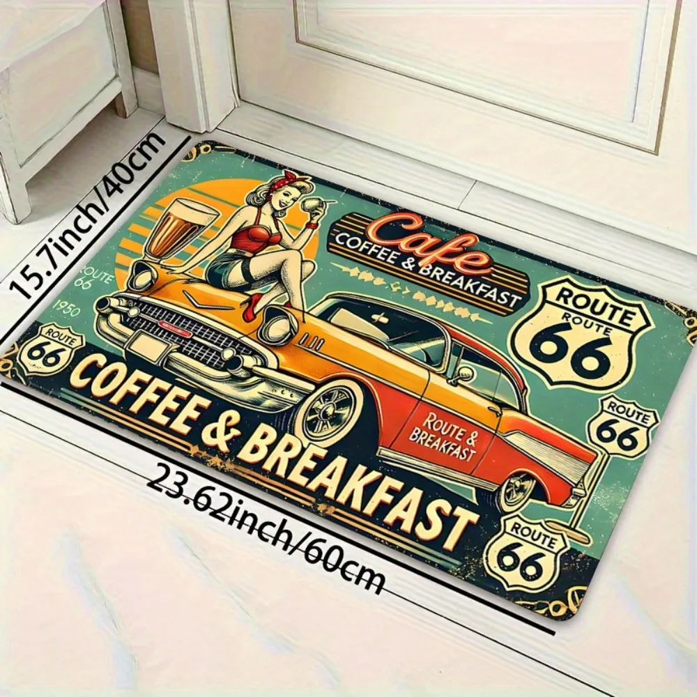 VIKAMA Retro Route 66 Restaurant-Café-Fußmatte, geeignet für Küche, Badezimmer, Veranda und Terrasseningänge, Thanksgiving-Dekoration