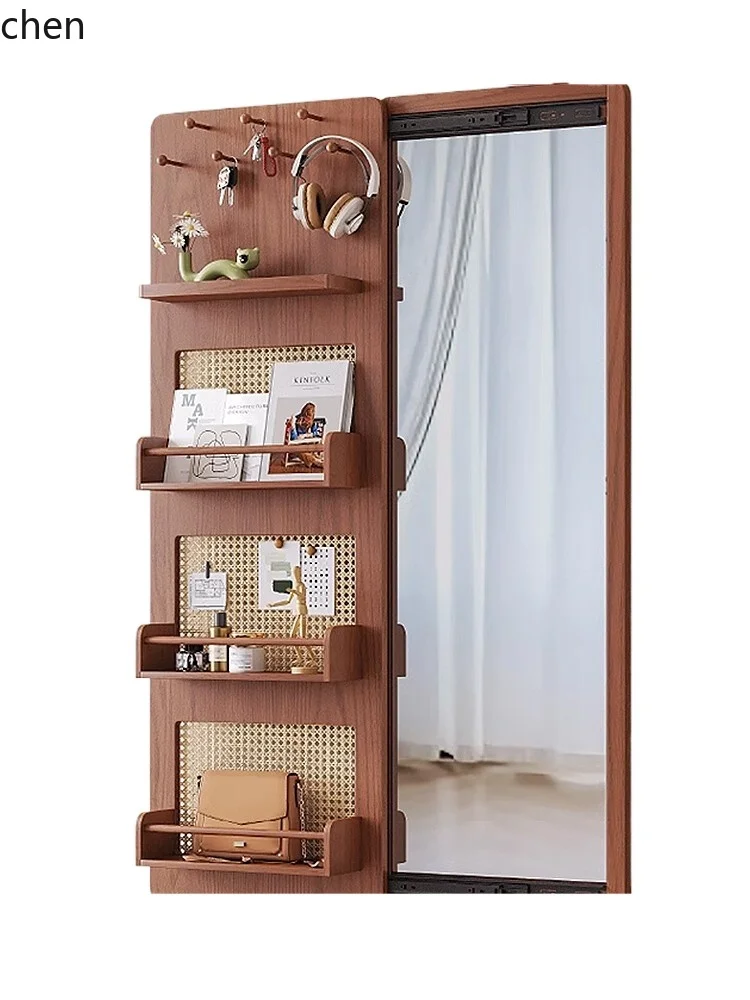 

HTT solid wood full-length mirror push-pull invisible bedroom storage modern simple wall-mounted multi-functional full-length