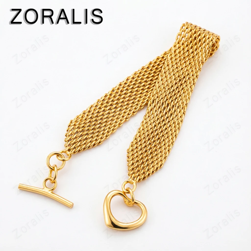 18K Gold Women Watchband Network Heart Button Chain Bracelets Lady Fashion Charm Jewelry Birthday Party Gifts