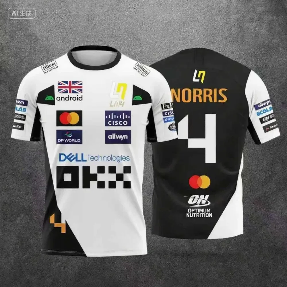 تي شيرت Lando Norris NO.4 2025 بأكمام قصيرة على طراز السباق الجديد، بدلة سباق رياضية شديدة، ملابس رياضية بأكمام قصيرة قابلة للتنفس