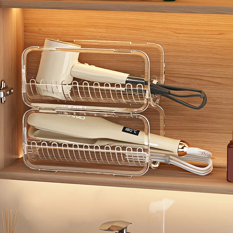Acrylic Hair Dryer Holder Wall Mount Curling Wand Straightener Organizer Clear Bathroom Organizer Storage Rack for Hot Tools
