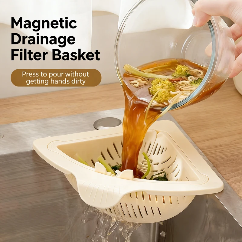 Magnetic Silicone Sink Corner Rack Drain Strainer Basket Small Tool For Kitchen Storage For Trash Food Waste Fruits Vegetables