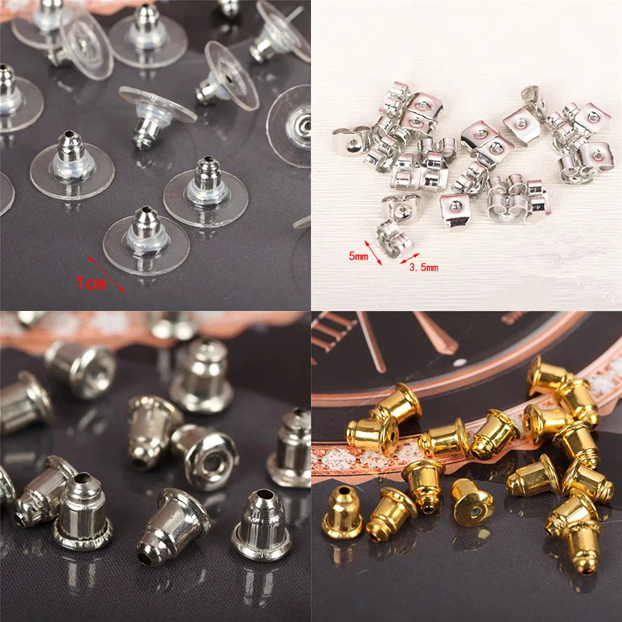 100pcs/lot Metal Stud Earrings Back Stoppers Support Bullet Butterfly Post Blocked Caps For Diy Earrings Jewelry Making Findings