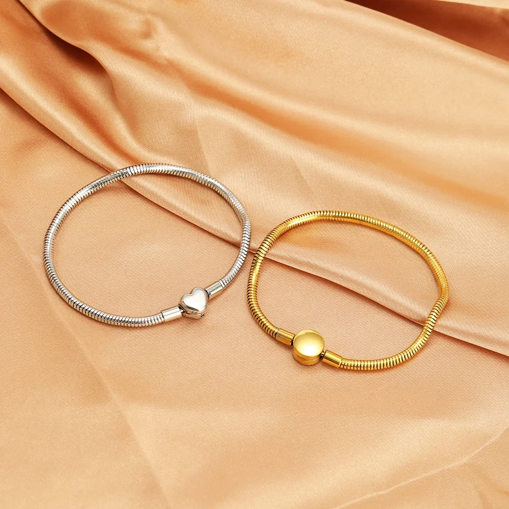 1pc High Quality Snake Bracelet for Women Original Gold Plated Round Heart Clasp Bangle Fit Fashion Party Jewelry Weddings Gifts