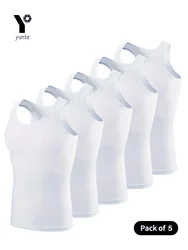 Men's Vest White 5-Piece Breathable Quick-Drying Polyester Fiber Sports Vest Suitable for Gym Running and Training Casual Pure C